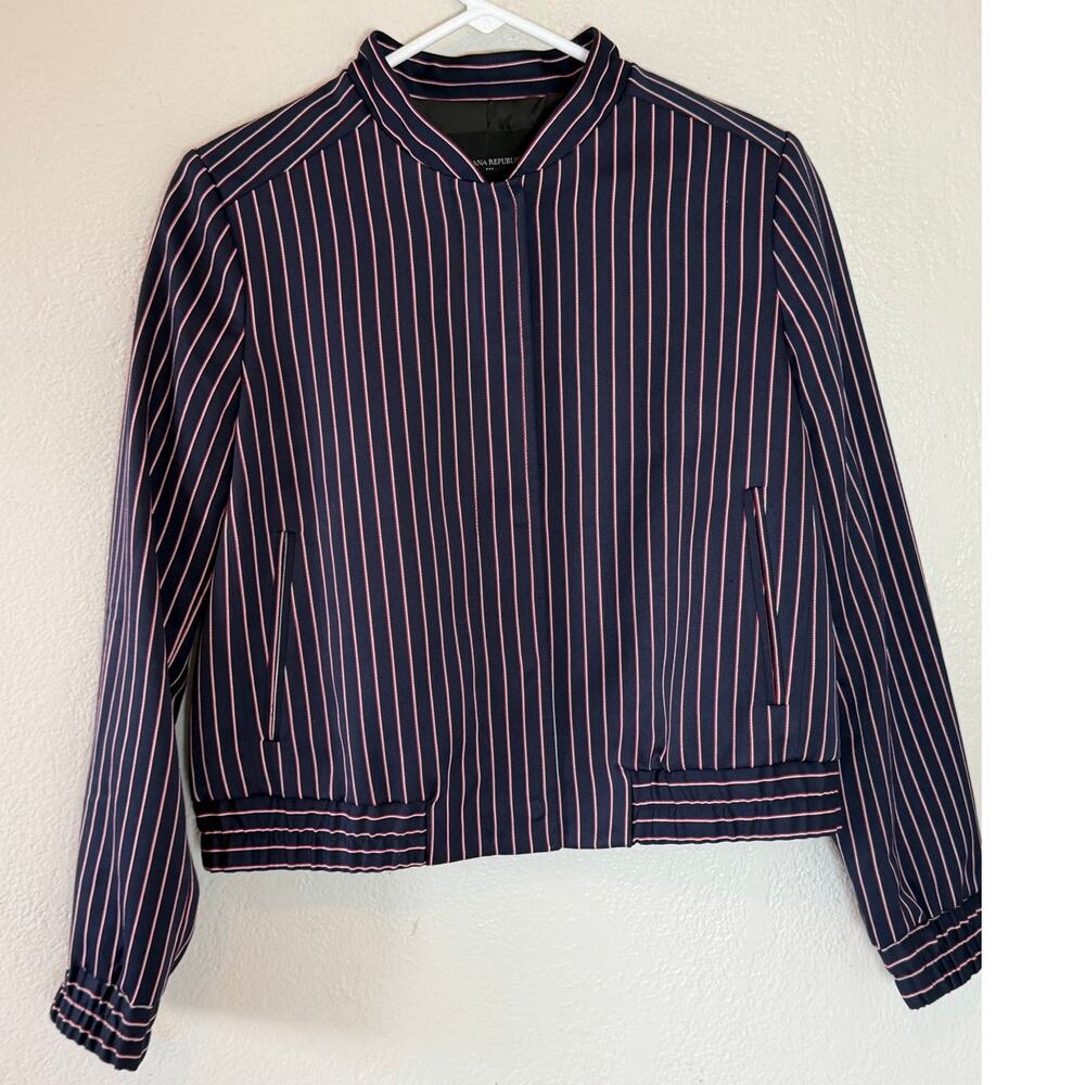 Women's Banana Republic Blue White Red Stripped Zipper Jacket Size Small
